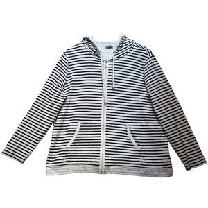 Talbots Women's Zip Up Hoodie Long Sleeve Stretch Size 2X Black White Stripe